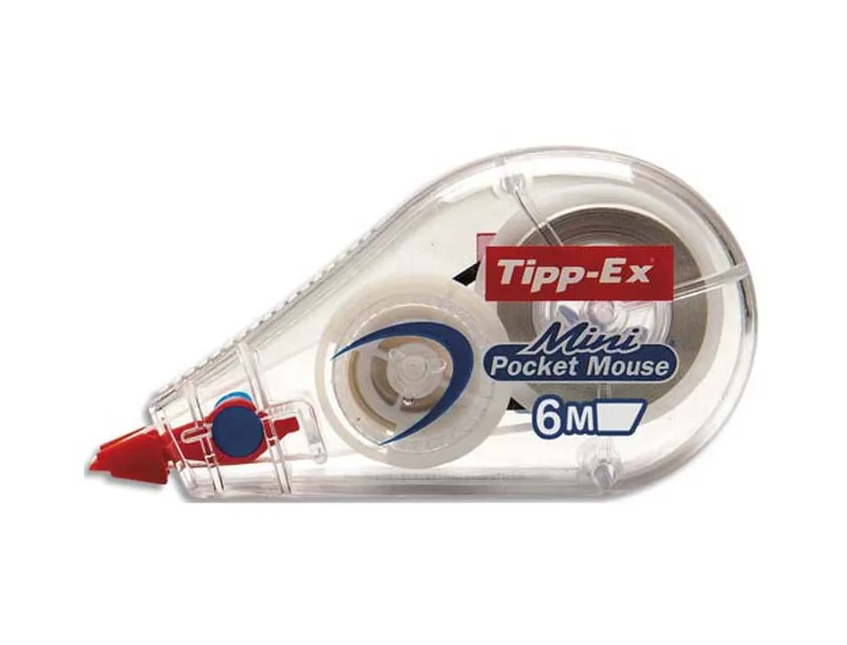 Correcteur tipp-ex mini pocket mouse dévidoir ruban 5mmx6m avec film protecteur niveau ruban visible paquet individuel