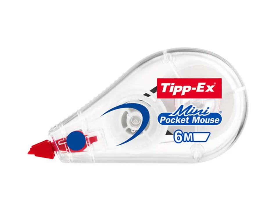Correcteur tipp-ex mini pocket mouse dévidoir ruban 5mmx6m avec film protecteur niveau ruban visible paquet individuel