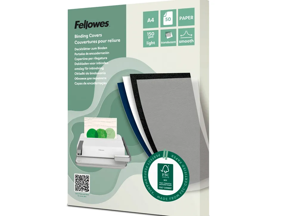 Couverture fellowes papier reliure translucide format a4 150gr lot 50 unites