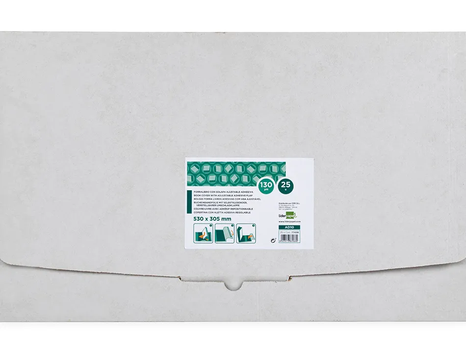 Couvre-livres liderpapel nº31 pvc transparent 13/100e 312x530mm avec rabat adhésif adaptable