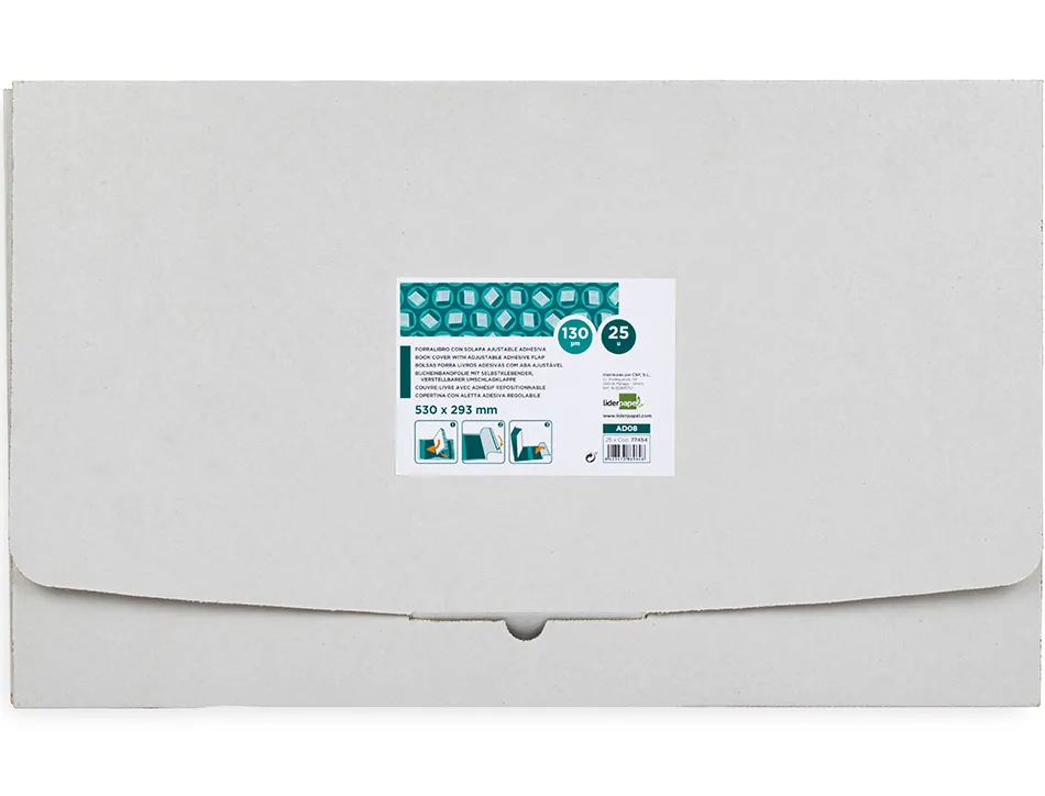 Couvre-livres liderpapel nº29 pvc transparent 13/100e 285x530mm avec rabat adhésif adaptable