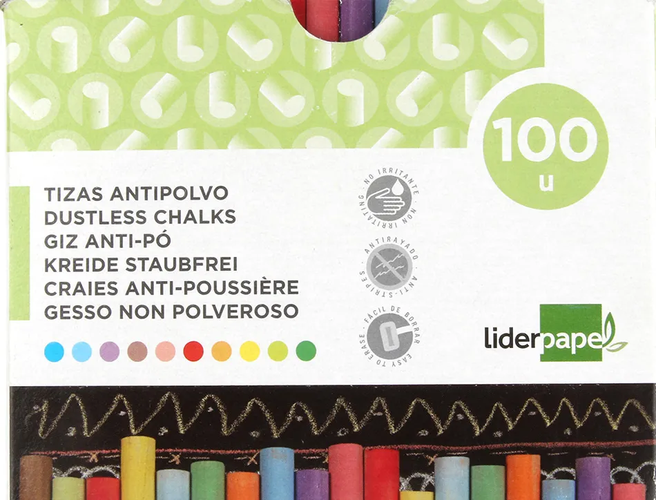 Craie liderpapel enrobée ronde anti-poussière tracé écriture douce hypoallergénique coloris assortis boîte 100 unités