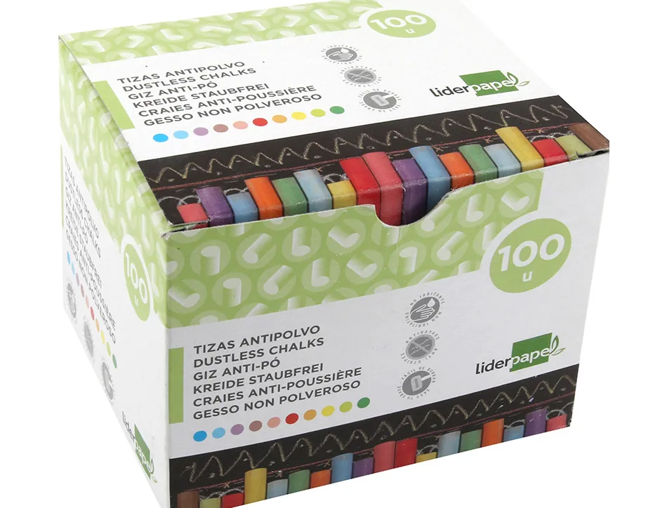 Craie liderpapel enrobée ronde anti-poussière tracé écriture douce hypoallergénique coloris assortis boîte 100 unités