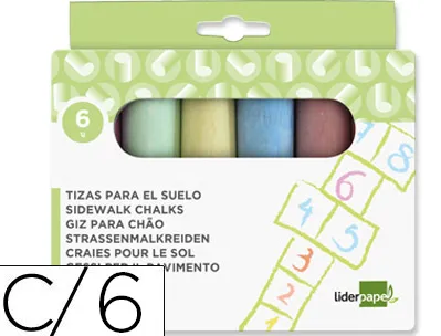 Craie trottoir liderpapel activités créatives scolaires coloris assortis boîte 6 unités