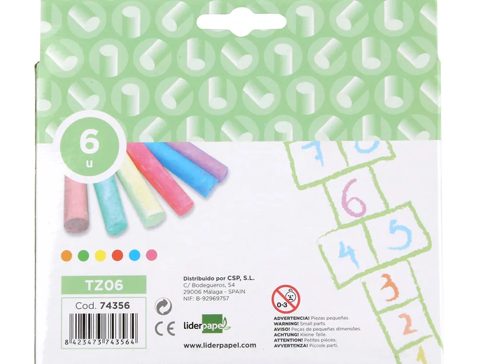 Craie trottoir liderpapel activités créatives scolaires coloris assortis boîte 6 unités