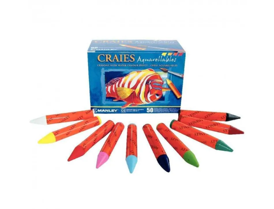 Craies aquarellables oz manley 8 cm boite 50 unites coloris assortis