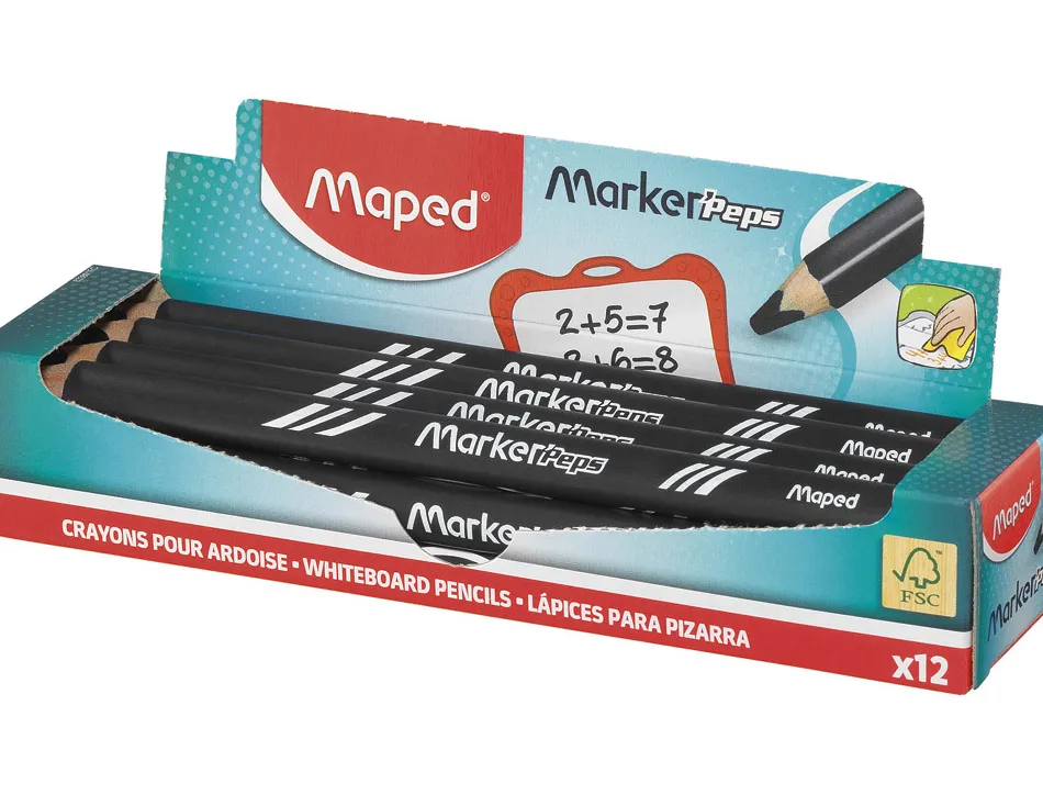 Crayon ardoise maped marker'peps bois effacable a sec coloris noir