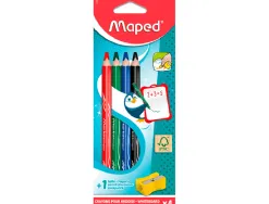 Crayon ardoise maped marker'peps bois effacable a sec coloris assortis etui 4 unites + taille-crayon