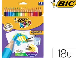 Crayon bic kids aquacouleur hexagonal mine aquarelle très pigmentée effet peinture aquarelle couleurs vives étui 18u