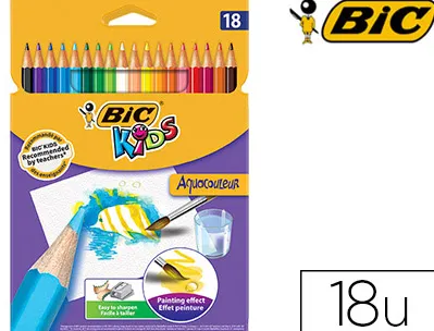 Crayon bic kids aquacouleur hexagonal mine aquarelle très pigmentée effet peinture aquarelle couleurs vives étui 18u