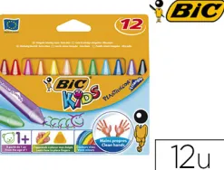 Crayon cire bic kids plastidécor triangle gros 90mm diamètre 12mm résistant non salissant étui carton 12 unités