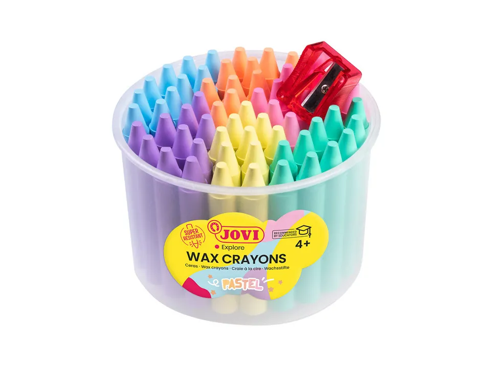 Crayon cire jovi jumbo coloris assortis multicultural pot 60 unites + taille-crayon