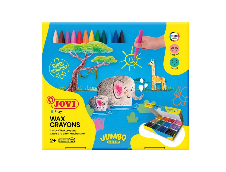 Crayon cire jovi jumbo easy grip coloris assortis boite 300 unites