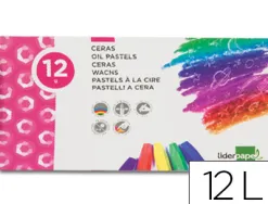Crayon cire liderpapel 75mm diamètre 12mm papier carton tissu coloris brillants boîte 12 unités