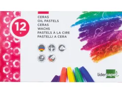 Crayon cire liderpapel 75mm diamètre 12mm papier carton tissu coloris brillants boîte 12 unités