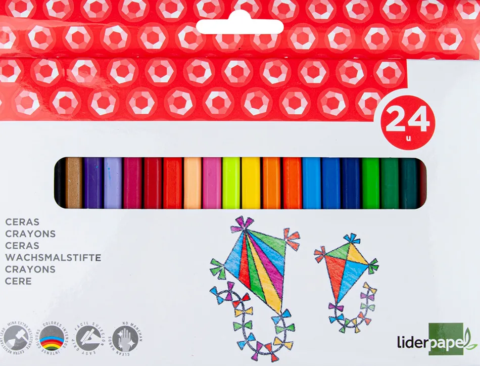 Crayon cire liderpapel 115mm résistant non salissant effaçable étui carton 24 unités