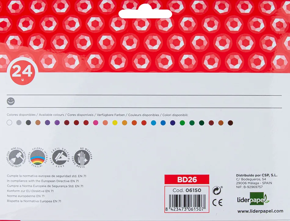 Crayon cire liderpapel 115mm résistant non salissant effaçable étui carton 24 unités