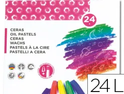 Crayon cire liderpapel 75mm diamètre 12mm taille-crayons et porte-crayons offerts coloris brillants boîte 24 unités