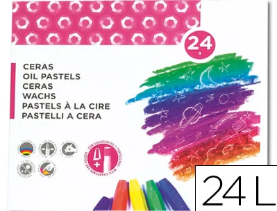 Crayon cire liderpapel 75mm diamètre 12mm taille-crayons et porte-crayons offerts coloris brillants boîte 24 unités