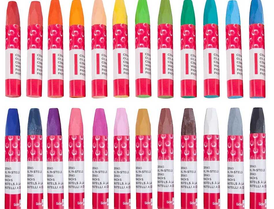 Crayon cire liderpapel 75mm diamètre 12mm taille-crayons et porte-crayons offerts coloris brillants boîte 24 unités