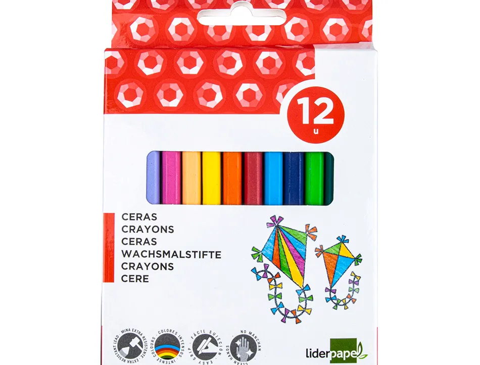 Crayon cire liderpapel 115mm résistant non salissant effaçable étui carton 12 unités