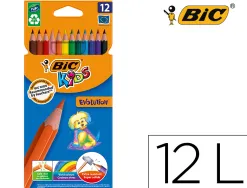 Crayon couleur bic kids evolution résine synthèse 175mm mine résistante résiste mordillage étui carton 12 unités