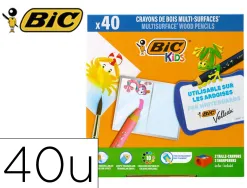 Crayon couleur bic kids multi-surfaces corps triangulaire bois 10 coloris assortis classpack 40 uni + 2