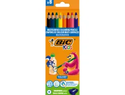 Crayon couleur bic kids multi-surfaces corps triangulaire coloris vifs assortis etui 8 unites +