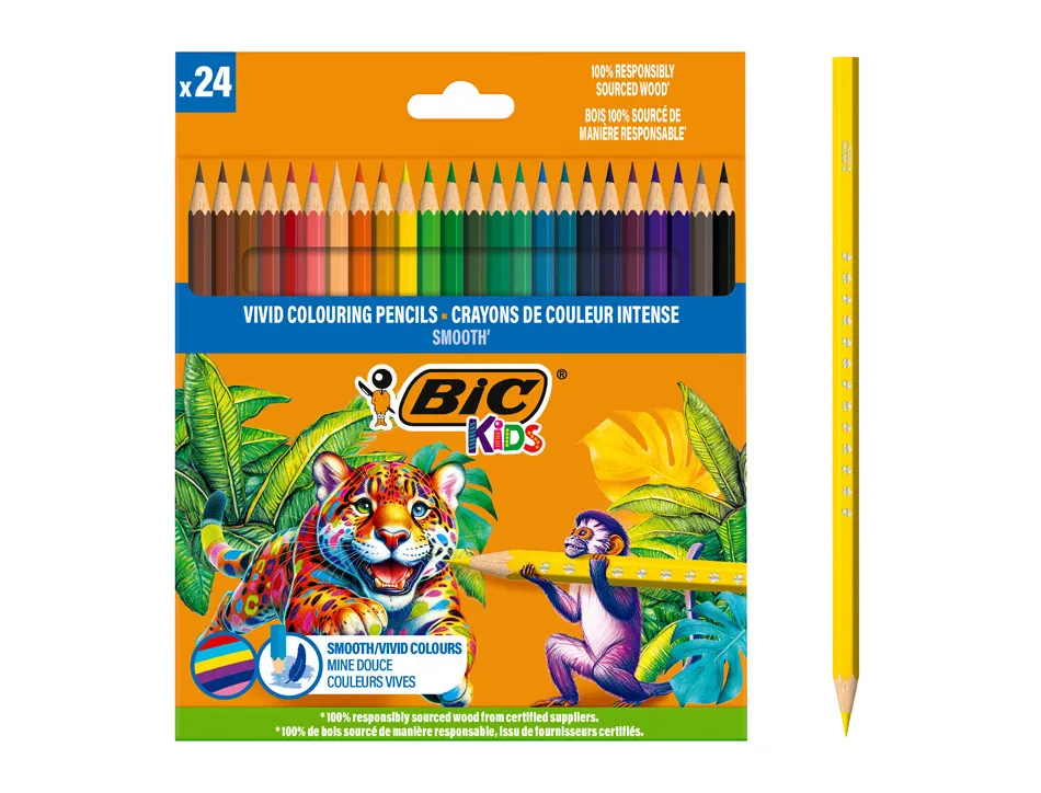 Crayon couleur bic kids smooth coloris assortis etui 24 unites