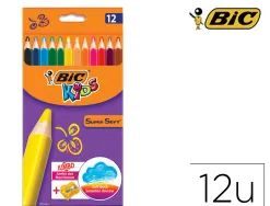 Crayon couleur bic kids super soft etui carton 12 unites + 1 taille-crayons