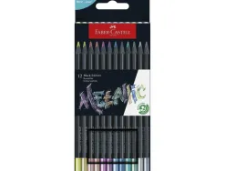 Crayon couleur faber castell black edition corps triangulaire mine tendre tons metalliques pochette 12