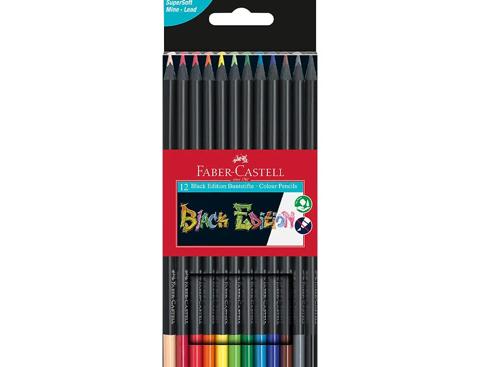 Crayon couleur faber castell triangulaire black edition en bois noir pochette de 12