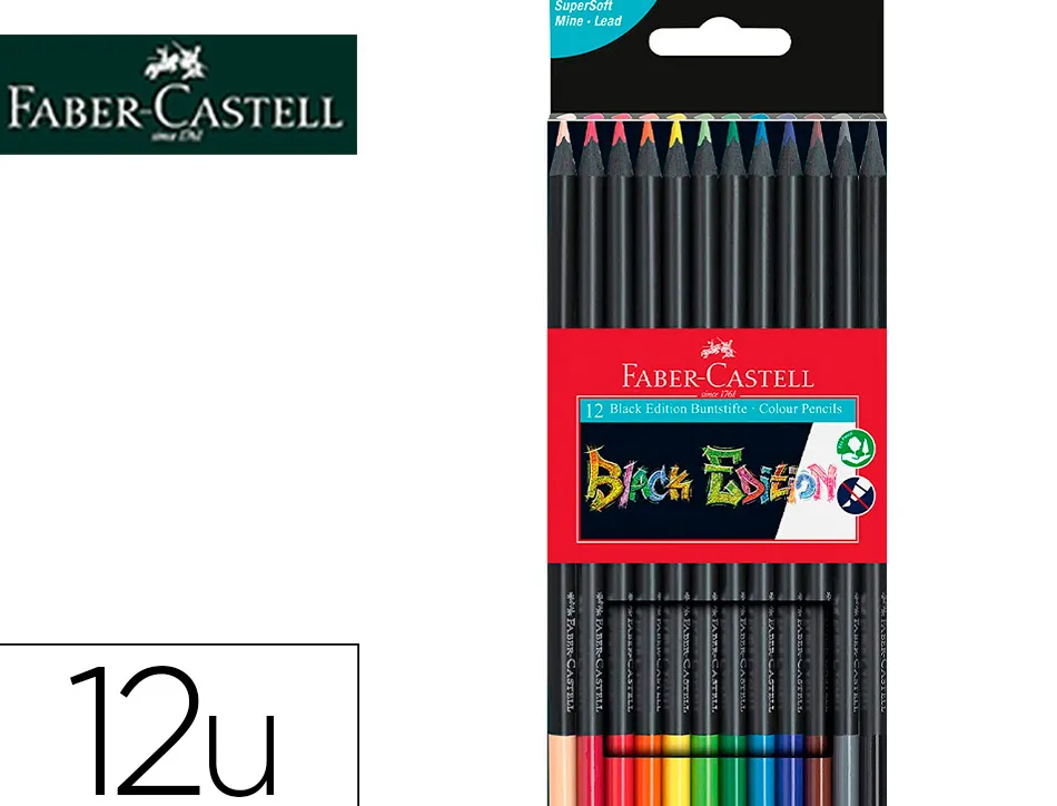 Crayon couleur faber castell triangulaire black edition en bois noir pochette de 12