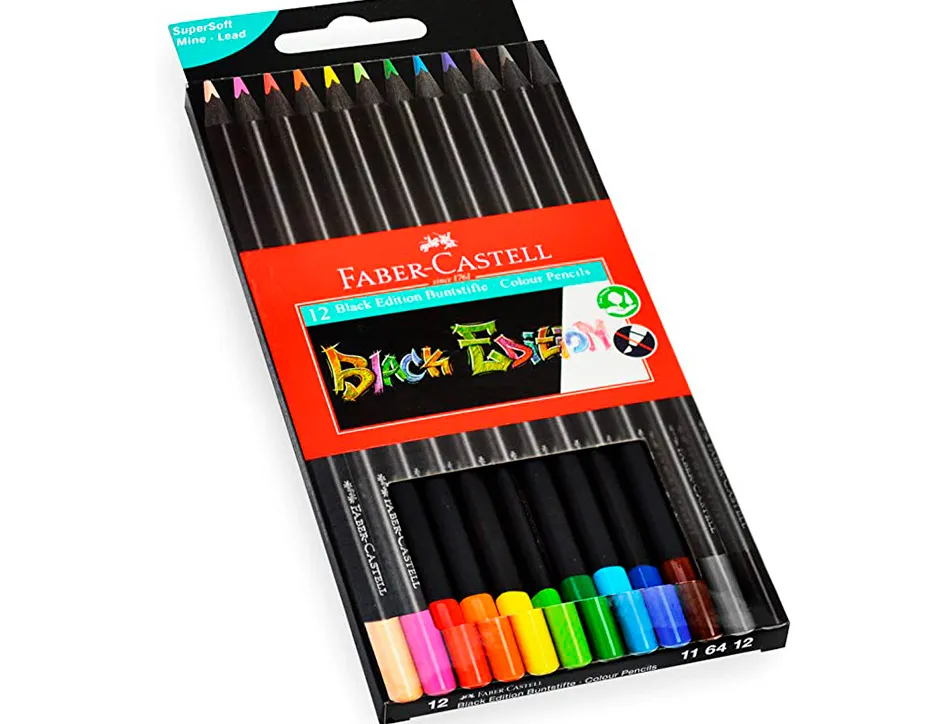 Crayon couleur faber castell triangulaire black edition en bois noir pochette de 12