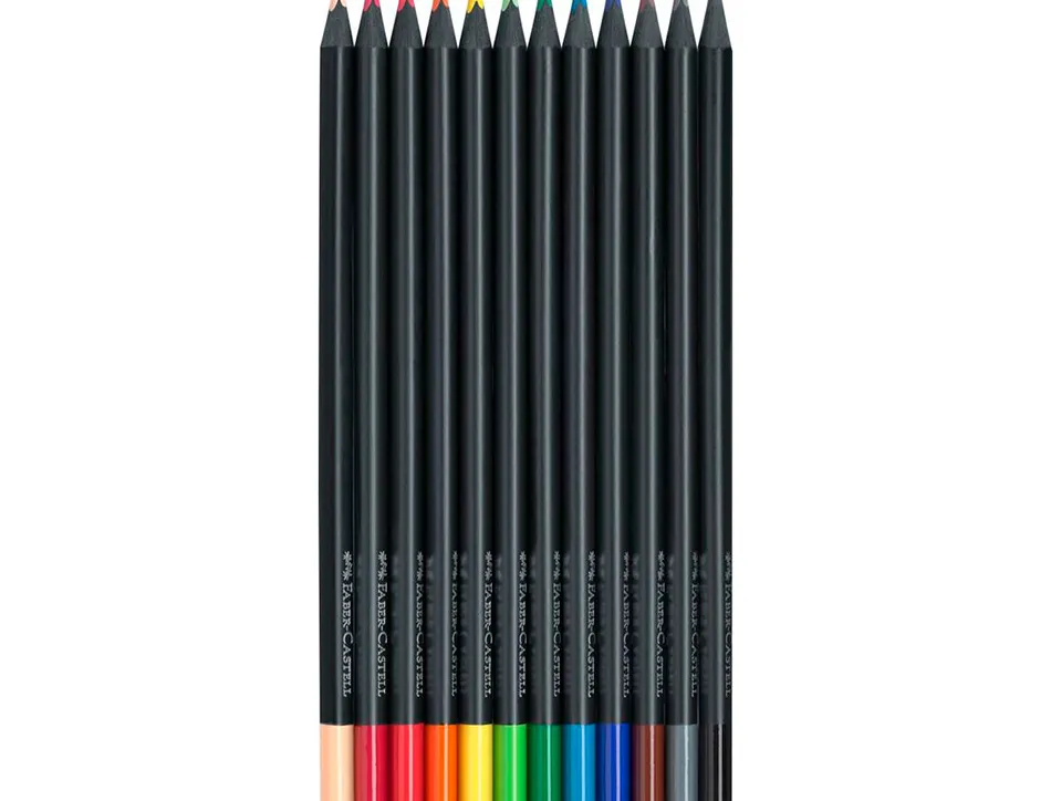 Crayon couleur faber castell triangulaire black edition en bois noir pochette de 12