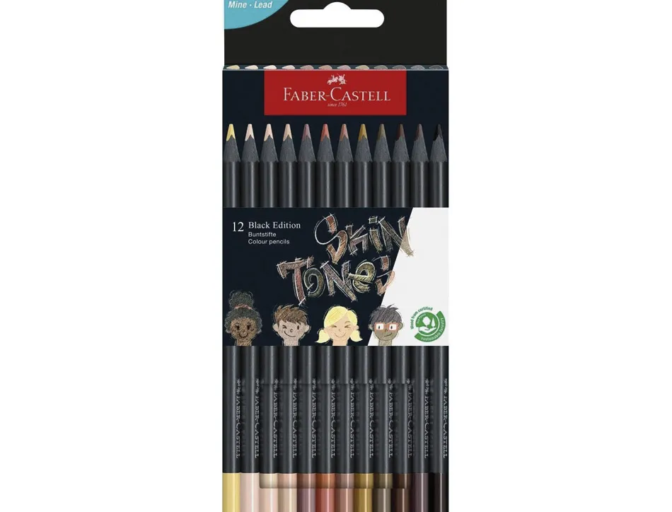 Crayon couleur faber castell black edition corps triangulaire mine tendre tons peau pochette 12 unites