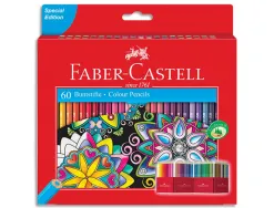 Crayon couleur faber-castell chateau accordeon mine resistante etui carton 60 couleurs fluos metallises