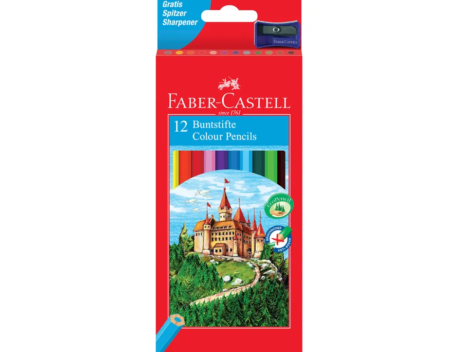 Crayon couleur faber-castell chateau accordeon mine resistante etui carton 12 couleurs vives
