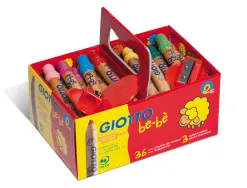 Crayon couleur giotto be-bè 105mm mine facile à tailler diamètre 7mm coloris vifs boîte 36 unités + 3 taille-crayons
