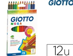 Crayon couleur giotto mega forme hexagonale mine large 5.5mm coloris assortis étui carton 12 unités