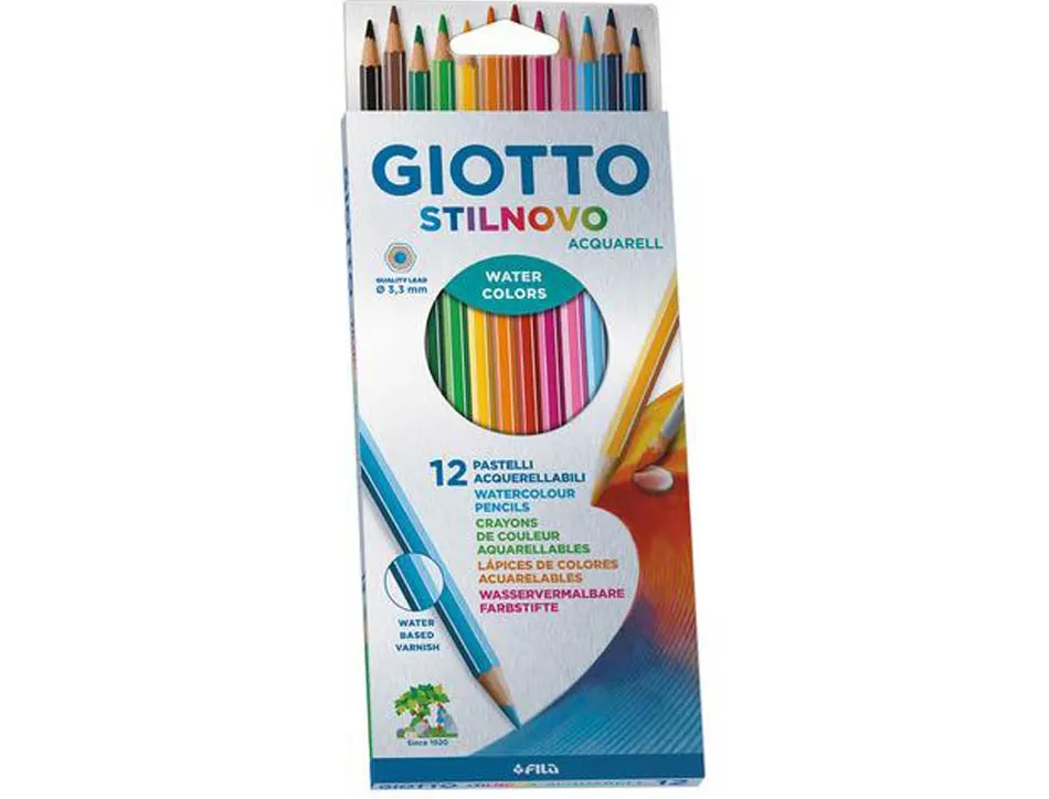 Crayon couleur giotto stilnovo aquarellable hexagonal 6.8mm mine 3.3mm coloris vifs intenses étui 12 unités