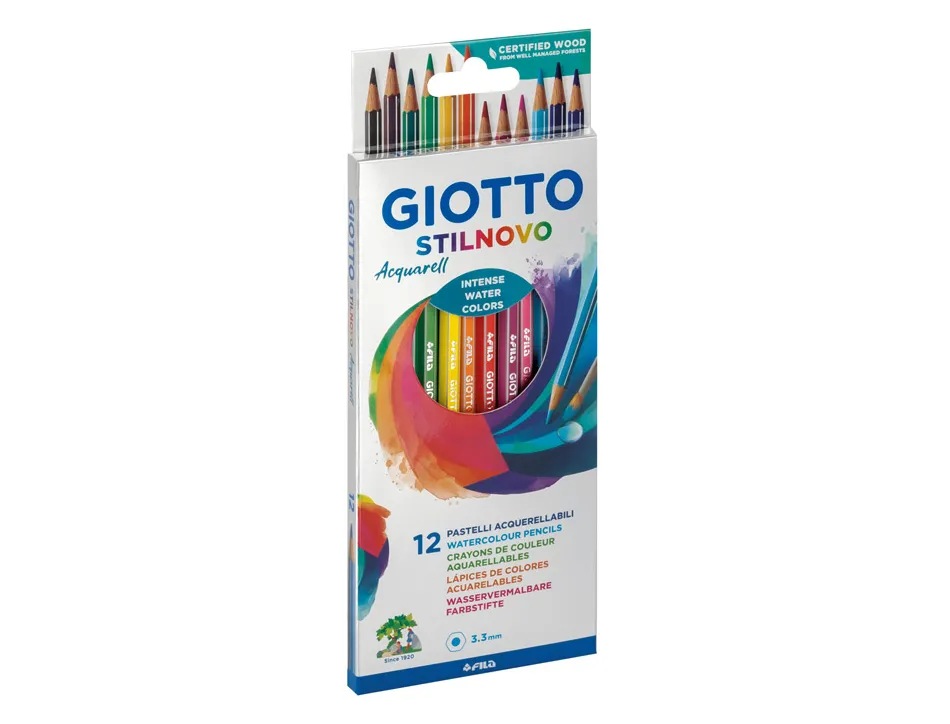 Crayon couleur giotto stilnovo aquarellable hexagonal 6.8mm mine 3.3mm coloris vifs intenses étui 12 unités