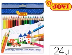 Crayon couleur jovi bois hexagonal 175mm mine 7.5mm couleurs vives étui carton 24 unités