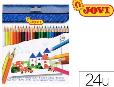 Crayon couleur jovi bois hexagonal 175mm mine 7.5mm couleurs vives étui carton 24 unités