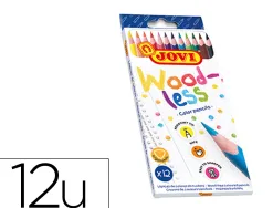 Crayon couleur jovi woodless triangulaire mine resistante haut pouvoir couvrant inodore couleurs vives etui 12 unites