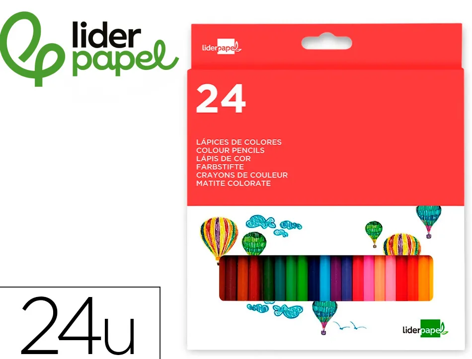 Crayon couleur liderpapel mine extra-résistante 174.5mm écriture douce coloris intenses étui carton plastifié 24 unités
