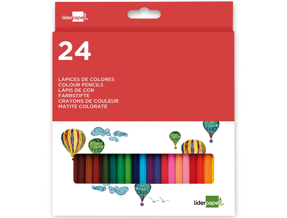 Crayon couleur liderpapel mine extra-résistante 174.5mm écriture douce coloris intenses étui carton plastifié 24 unités
