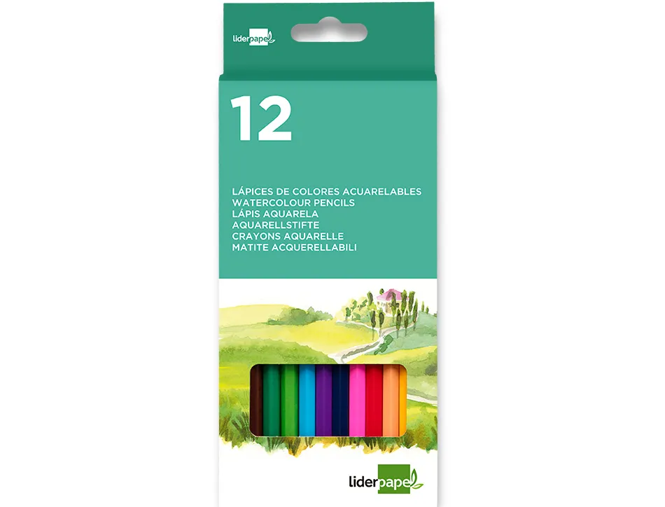 Crayon couleur liderpapel aquarellable coloris assortis étui carton 12 unités