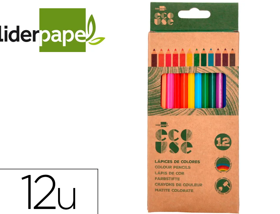 Crayon couleur liderpapel certifie fsc mine extra-resistante ecouse etui carton de 12 coloris assortis