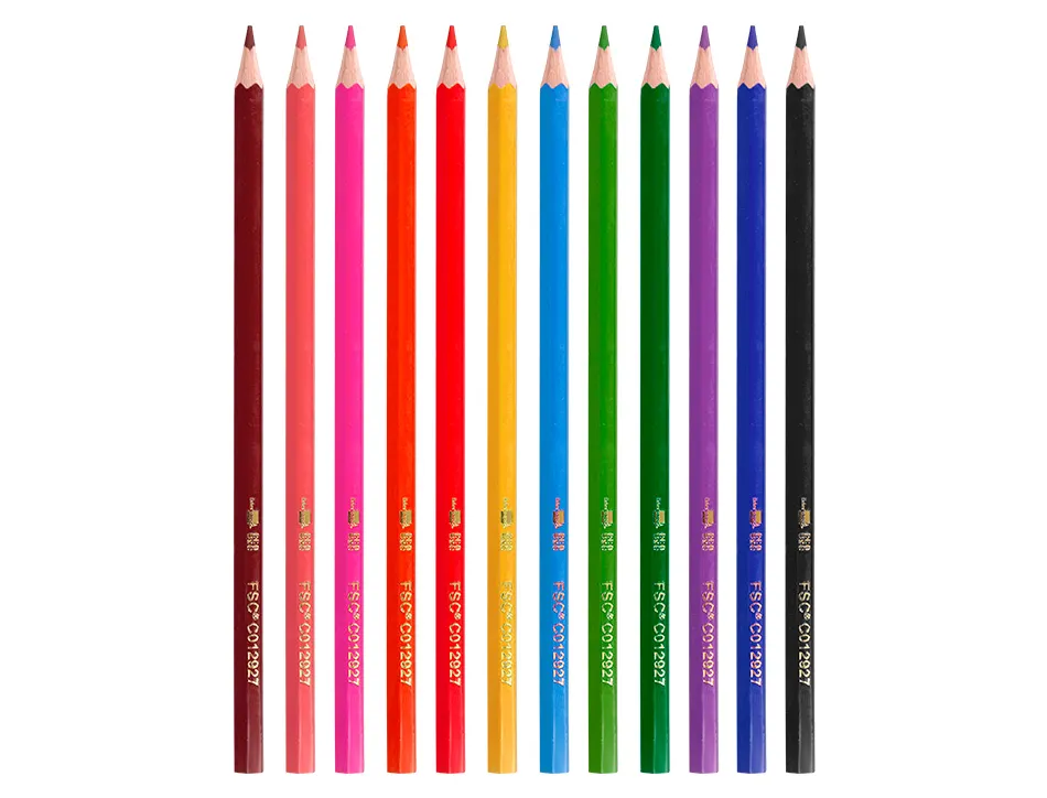 Crayon couleur liderpapel certifie fsc mine extra-resistante ecouse etui carton de 12 coloris assortis